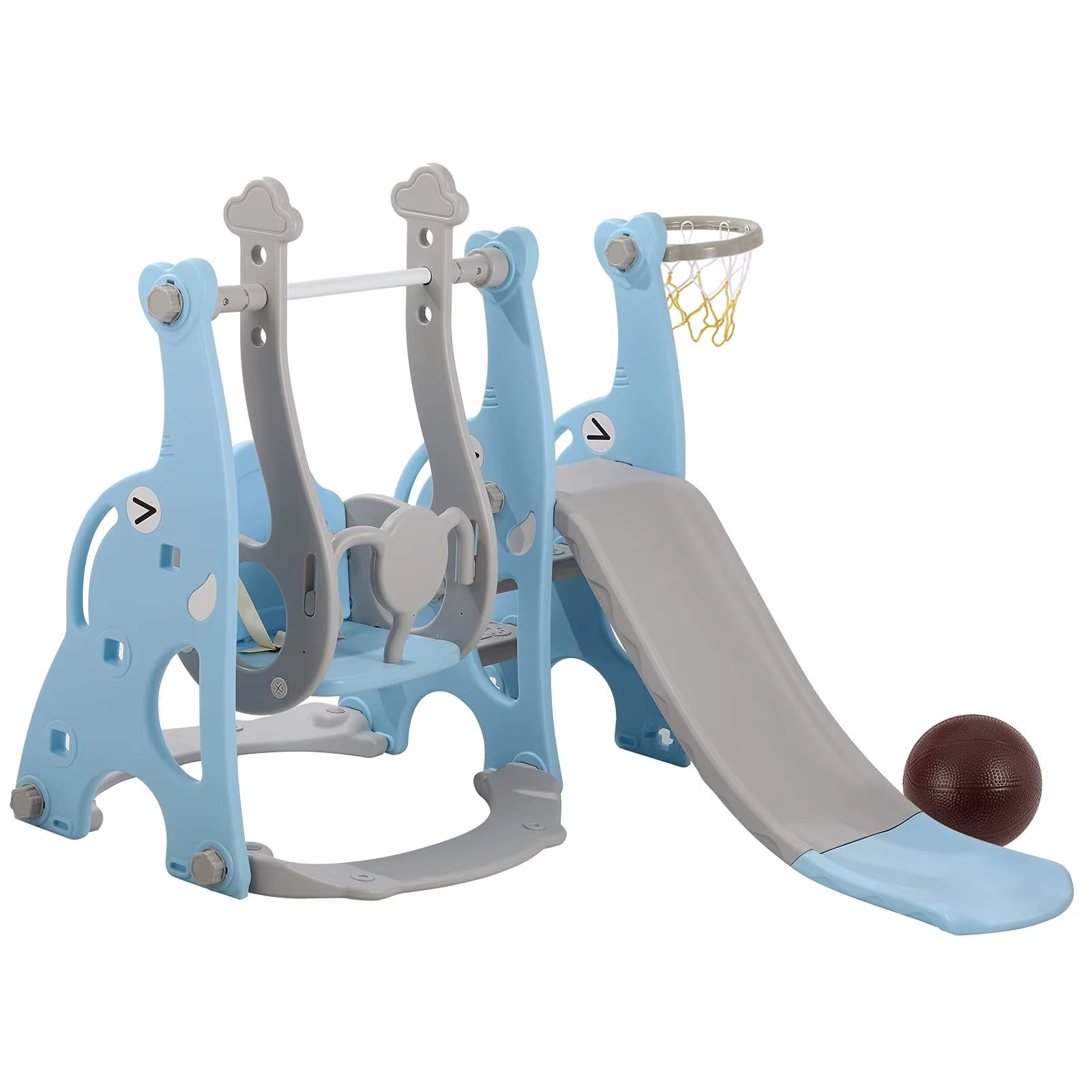 4-In-1 Toddler Climber and Swing Set, Extra-Long Slide, Safety Belt, Children'S Play Climbing Slide Set with Basketball Stand