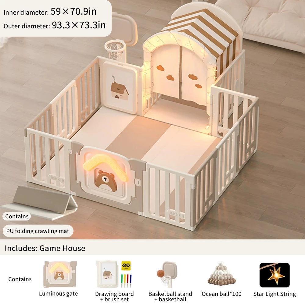PlayNest™ Bear – Foldable Baby Playpen with Activity Panel
