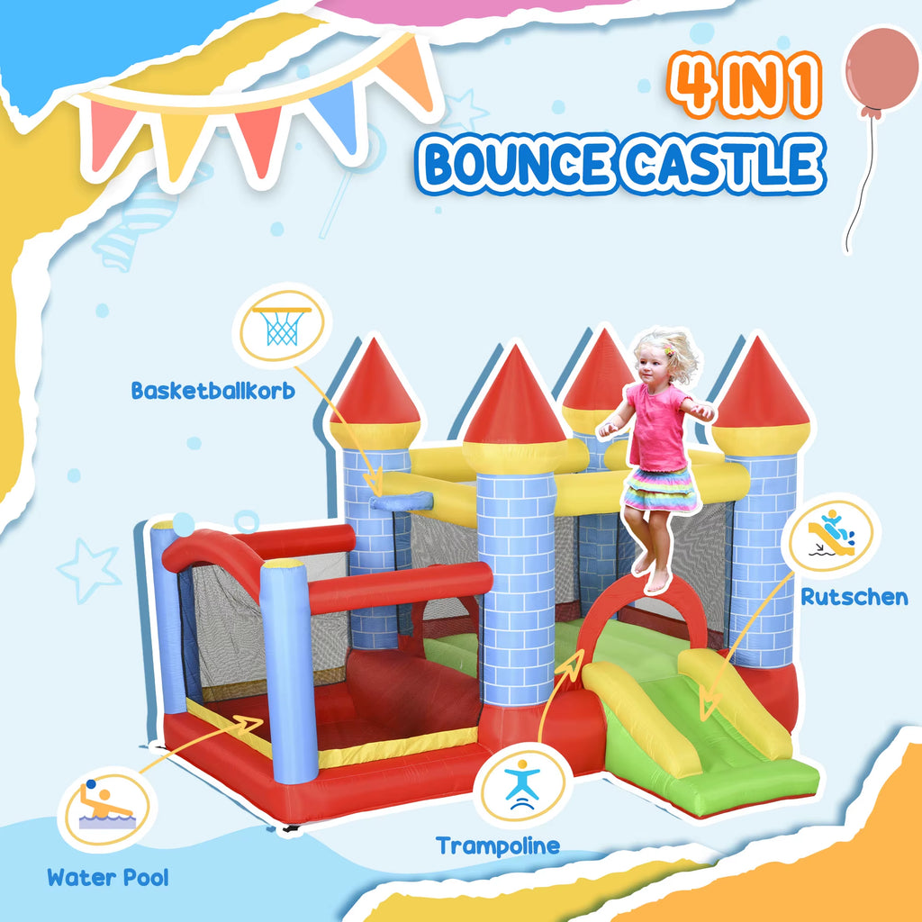 Outsunny Bouncy Castle W/ Slide Pool 4 in 1 Composition W/ Blower Multi-Color