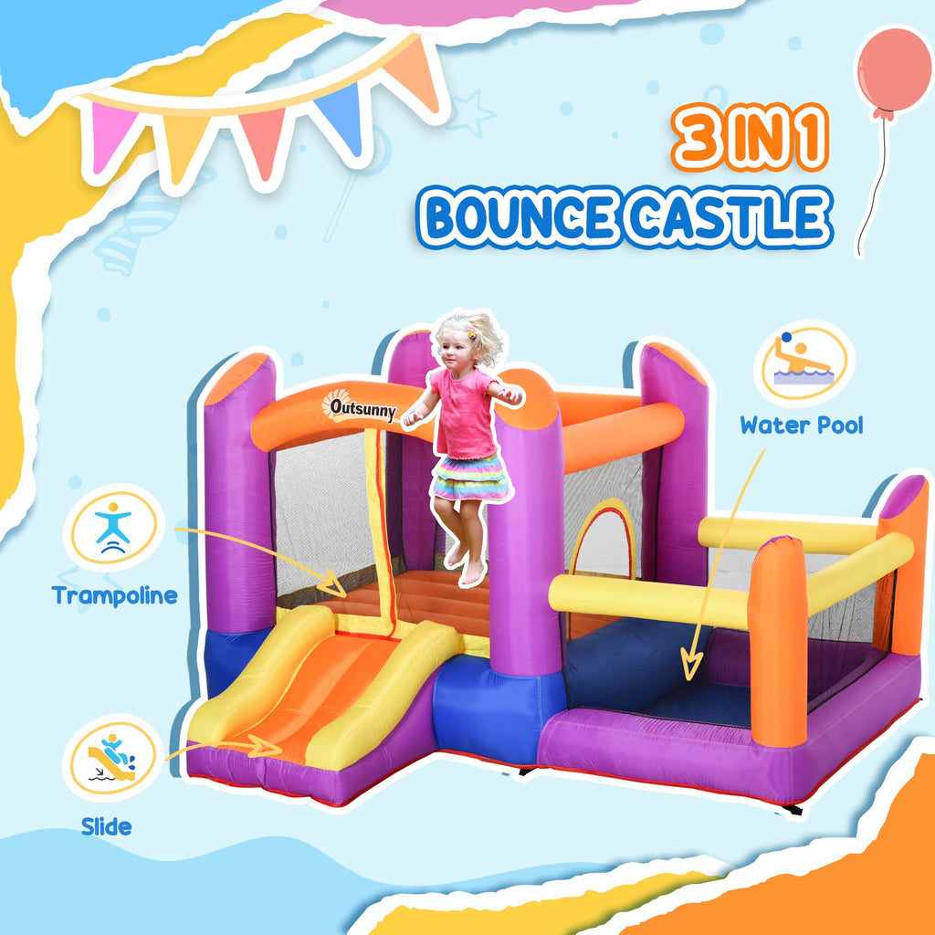 Outsunny Bouncy Castle with Slide Pool House Inflatable W/ Blower Multi-Color