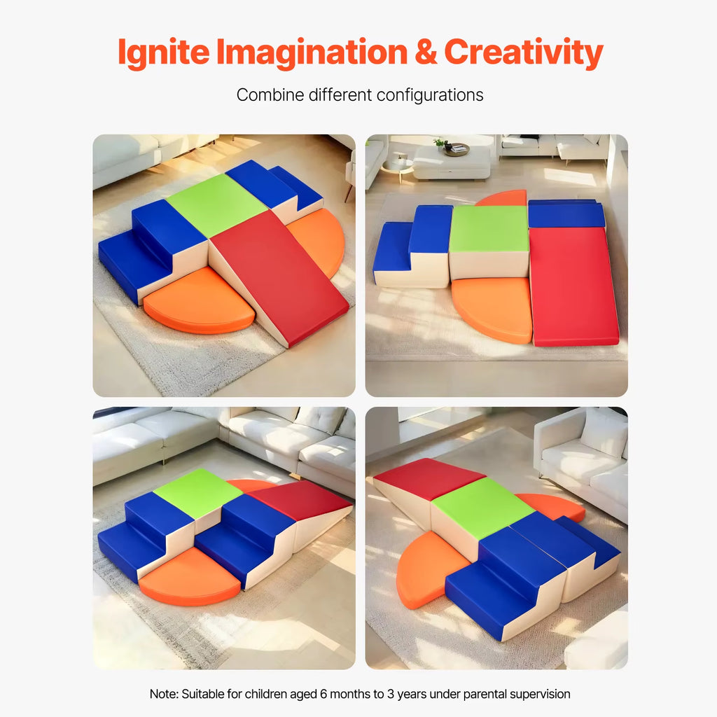 6Pcs Kids Foam Climbing Toys Activity Playset PU Leather Indoor Crawl Climbing Blocks for Children Crawling & Sliding