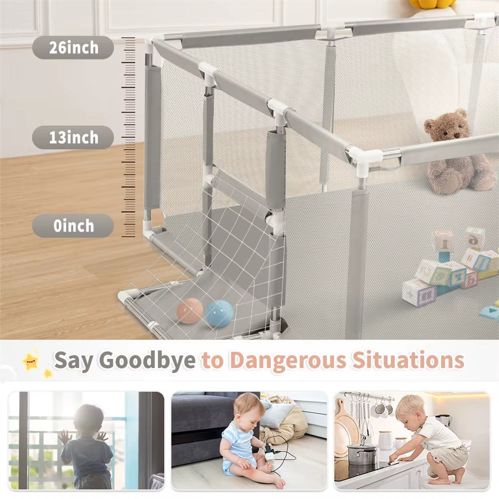 Baby Playground 70 Inch Baby Playpen Grey Children'S Fence Box with Protective Angle Game Playpen for Children Activity