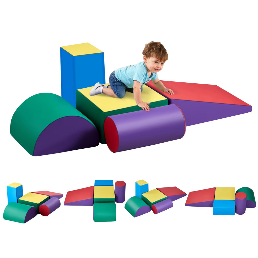 5Pcs Kids Foam Climbing Toys Activity Playset PU Leather Indoor Crawl Climbing Blocks for Children Crawling & Sliding