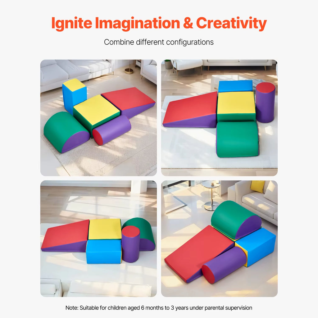 5Pcs Kids Foam Climbing Toys Activity Playset PU Leather Indoor Crawl Climbing Blocks for Children Crawling & Sliding