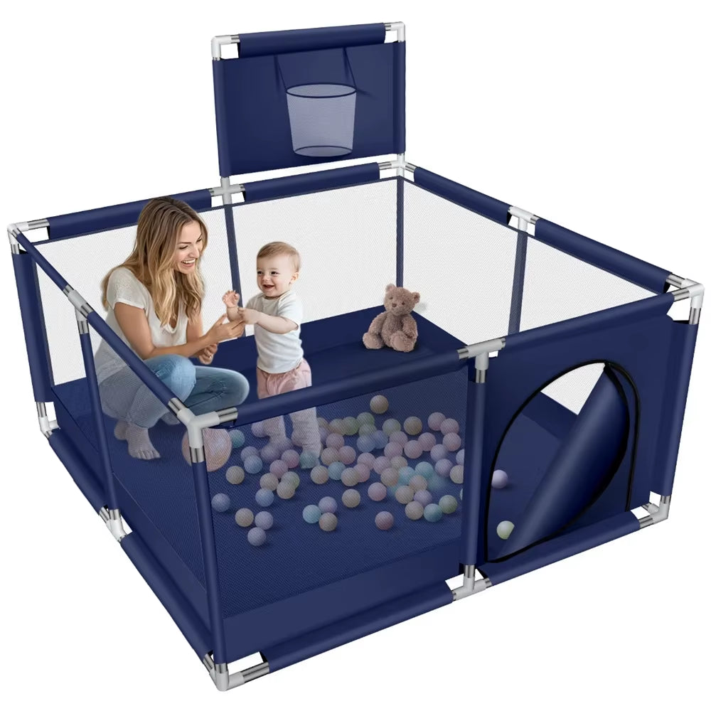 Square Baby Playpen Large 50*50 Inch Safet Baby Activity Fence Safety Baby Playard for Boy Girl Indoor Outdoors Usage Blue