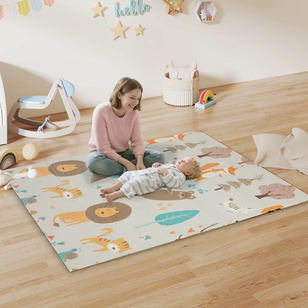 Baby Play Mat, Double Sided Crawling Mat, Animal Theme