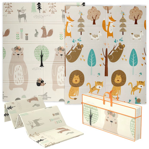 Baby Play Mat, Double Sided Crawling Mat, Animal Theme