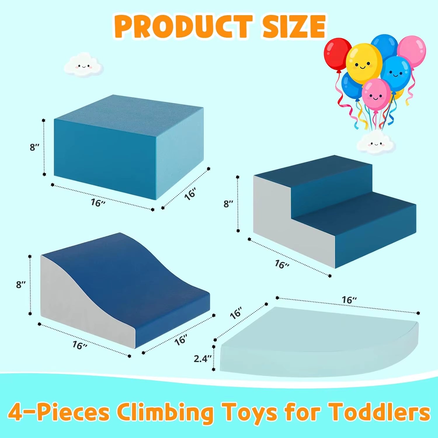 4 Pieces Toddler Climbing Blocks Soft Foam Blocks for Toddlers, Lightweight Climbing Set for Crawling & Sliding Active Play