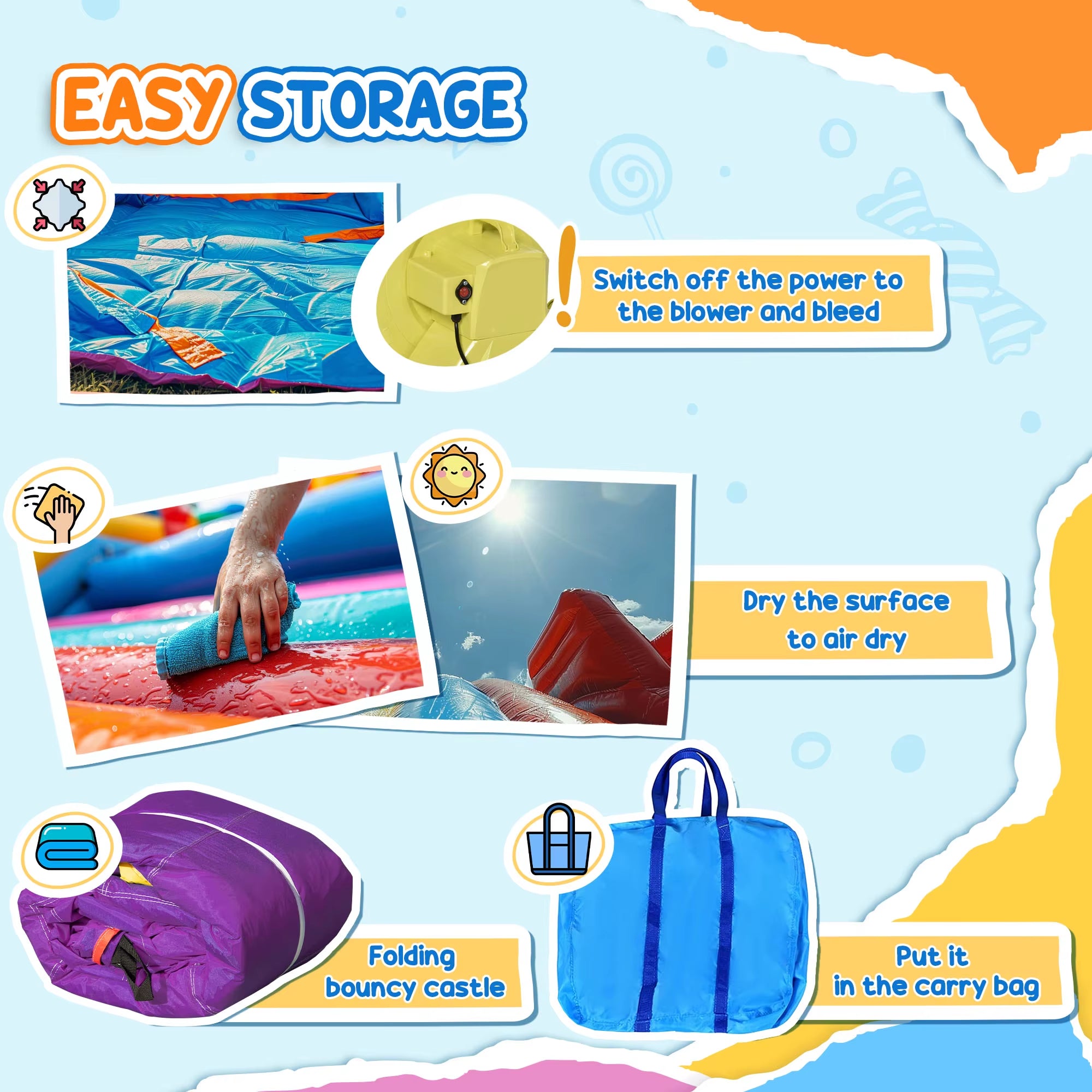 Outsunny Bouncy Castle with Slide Pool House Inflatable W/ Blower Multi-Color