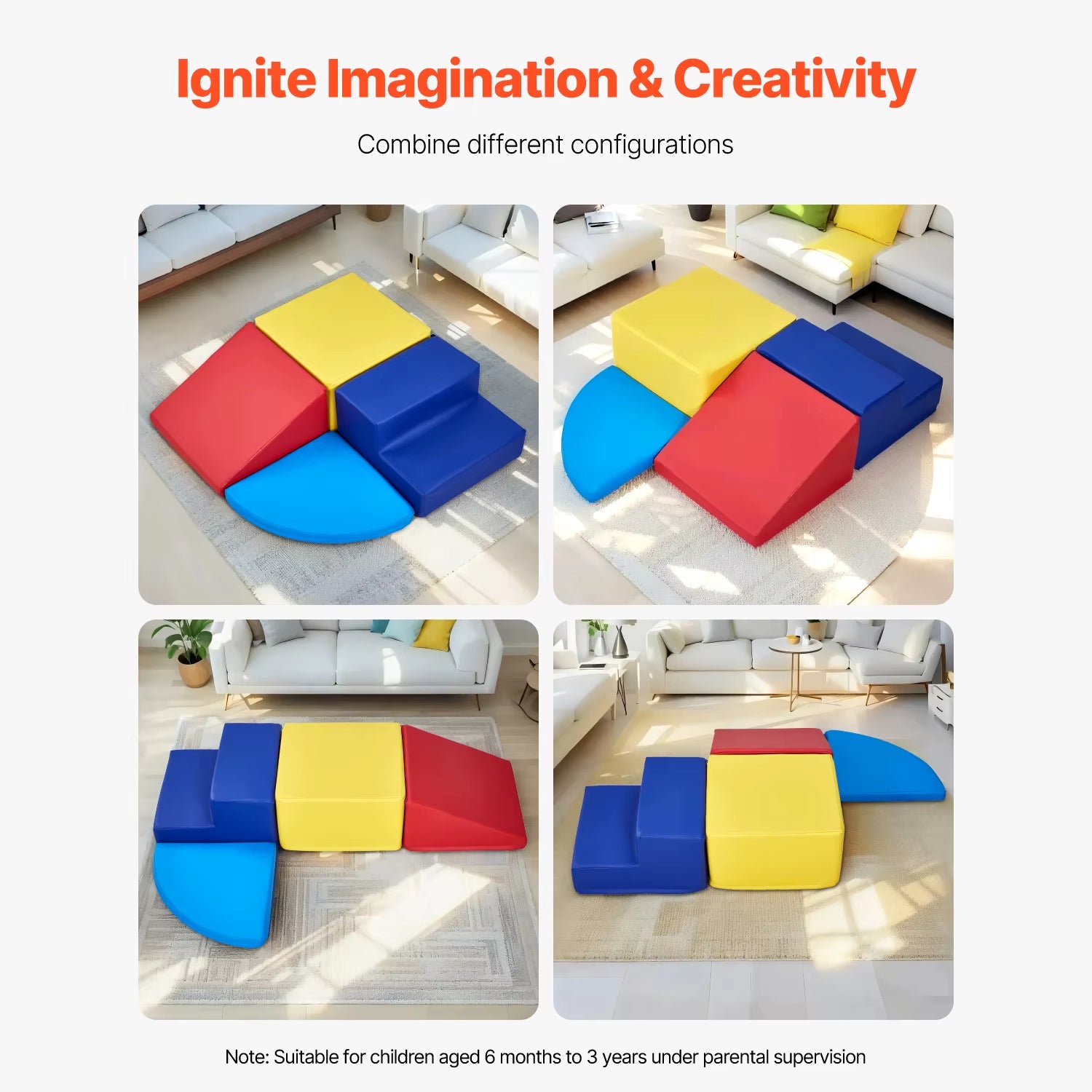 4Pcs Kids Foam Climbing Toys Children Indoor Crawl Activity Playset PU Leather Climbing Blocks for Crawling & Sliding