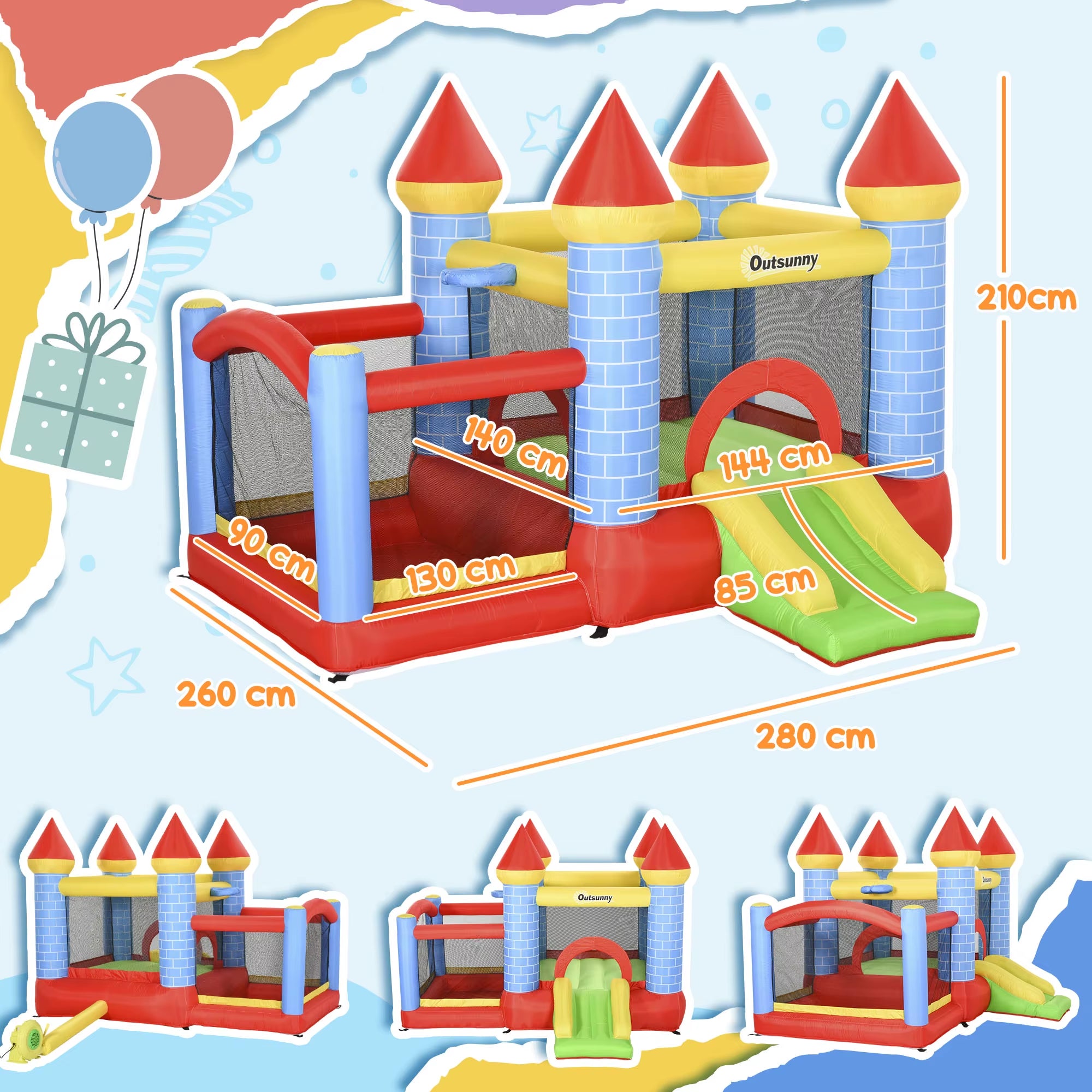 Outsunny Bouncy Castle W/ Slide Pool 4 in 1 Composition W/ Blower Multi-Color