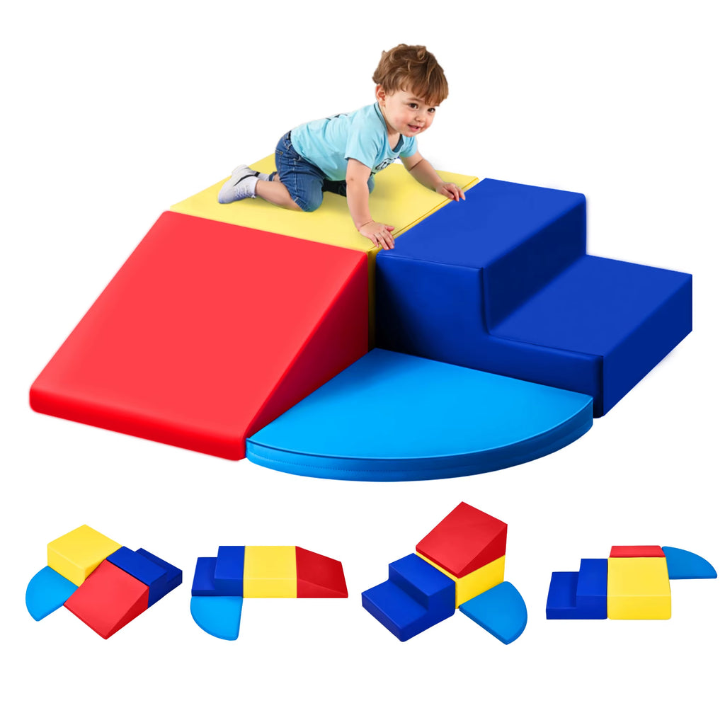 4Pcs Kids Foam Climbing Toys Children Indoor Crawl Activity Playset PU Leather Climbing Blocks for Crawling & Sliding