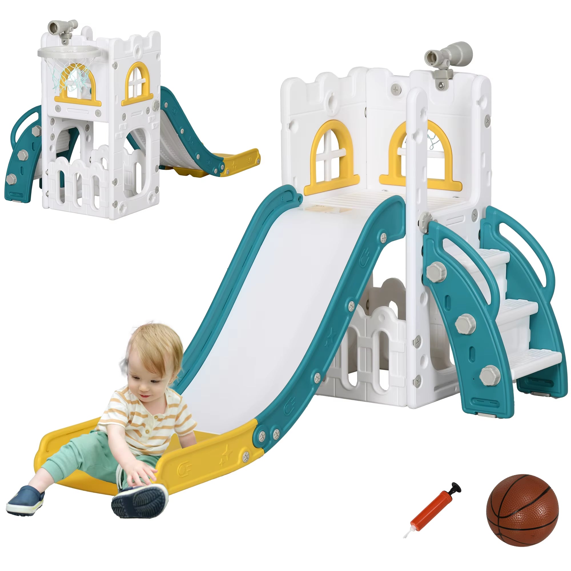 4 in 1 Kids Slide for Indoor Use, for Toddlers 1-3 Years, Yellow