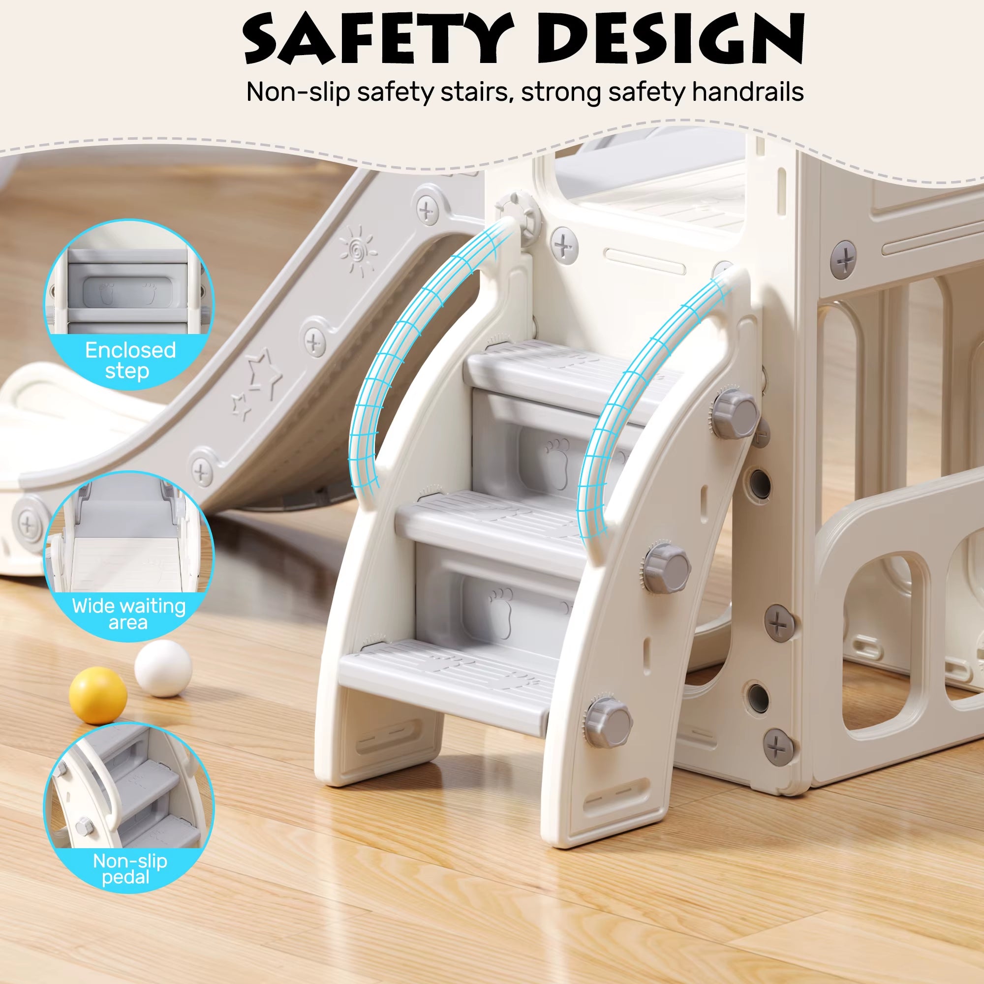 UBRAVOO Children'S Slide, Extra Long Toddler Slide with Playpen, Storage Space and Non-Slip Steps,Dor 1-6 Months