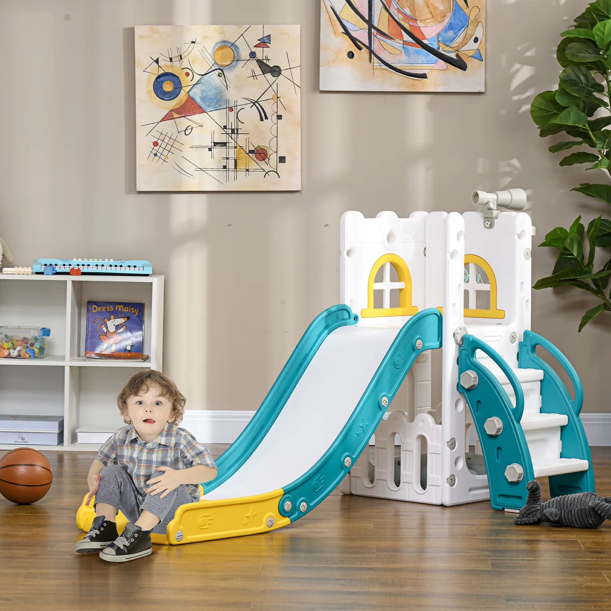 4 in 1 Kids Slide for Indoor Use, for Toddlers 1-3 Years, Yellow