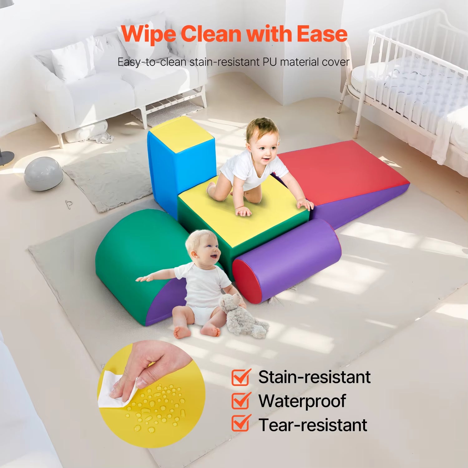 5Pcs Kids Foam Climbing Toys Activity Playset PU Leather Indoor Crawl Climbing Blocks for Children Crawling & Sliding