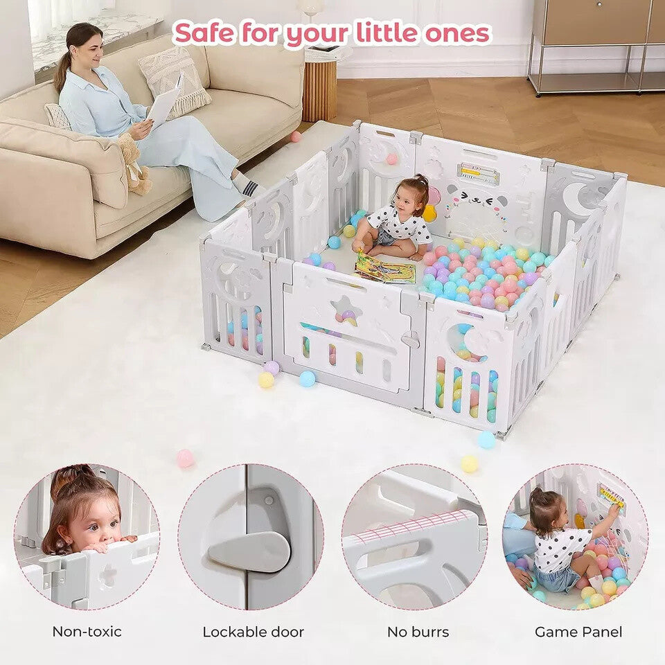 10 18 Panels Foldable Baby Playpen Kids Outdoor Indoor Baby Fence Activity Board