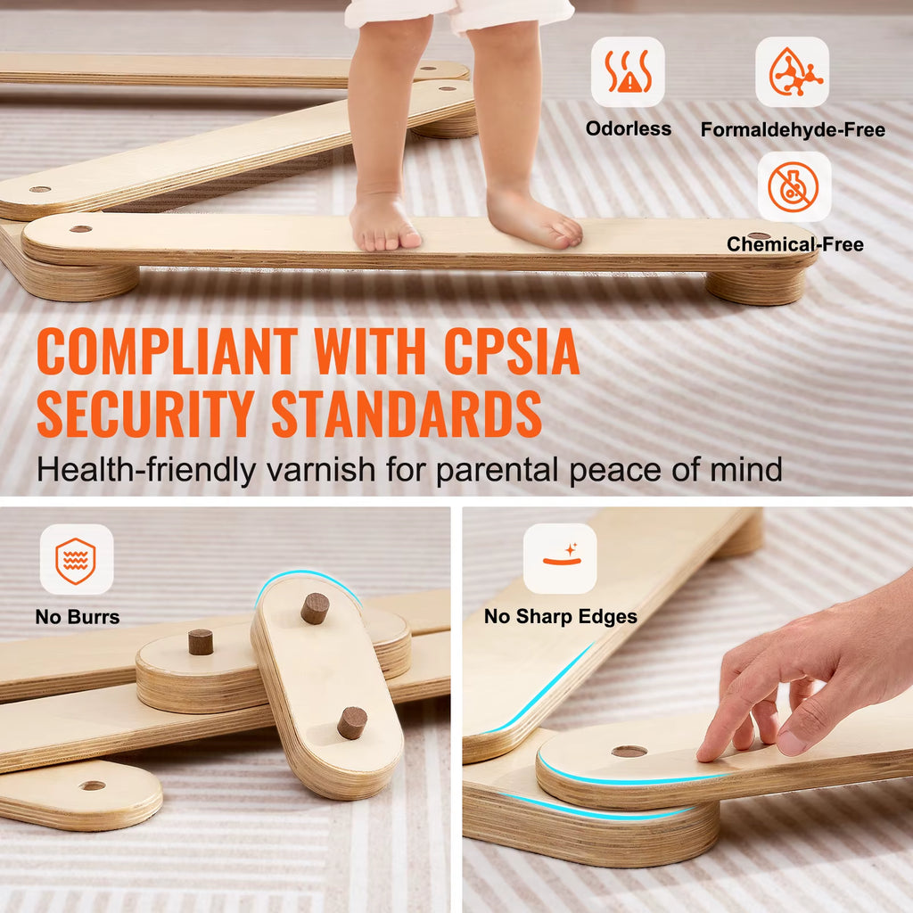 Balance Beam Stepping Stones Indoor & Outdoor Wooden Toddler Balance Boards Montessori Toy for Kids 2-6 Girls Boys Gift