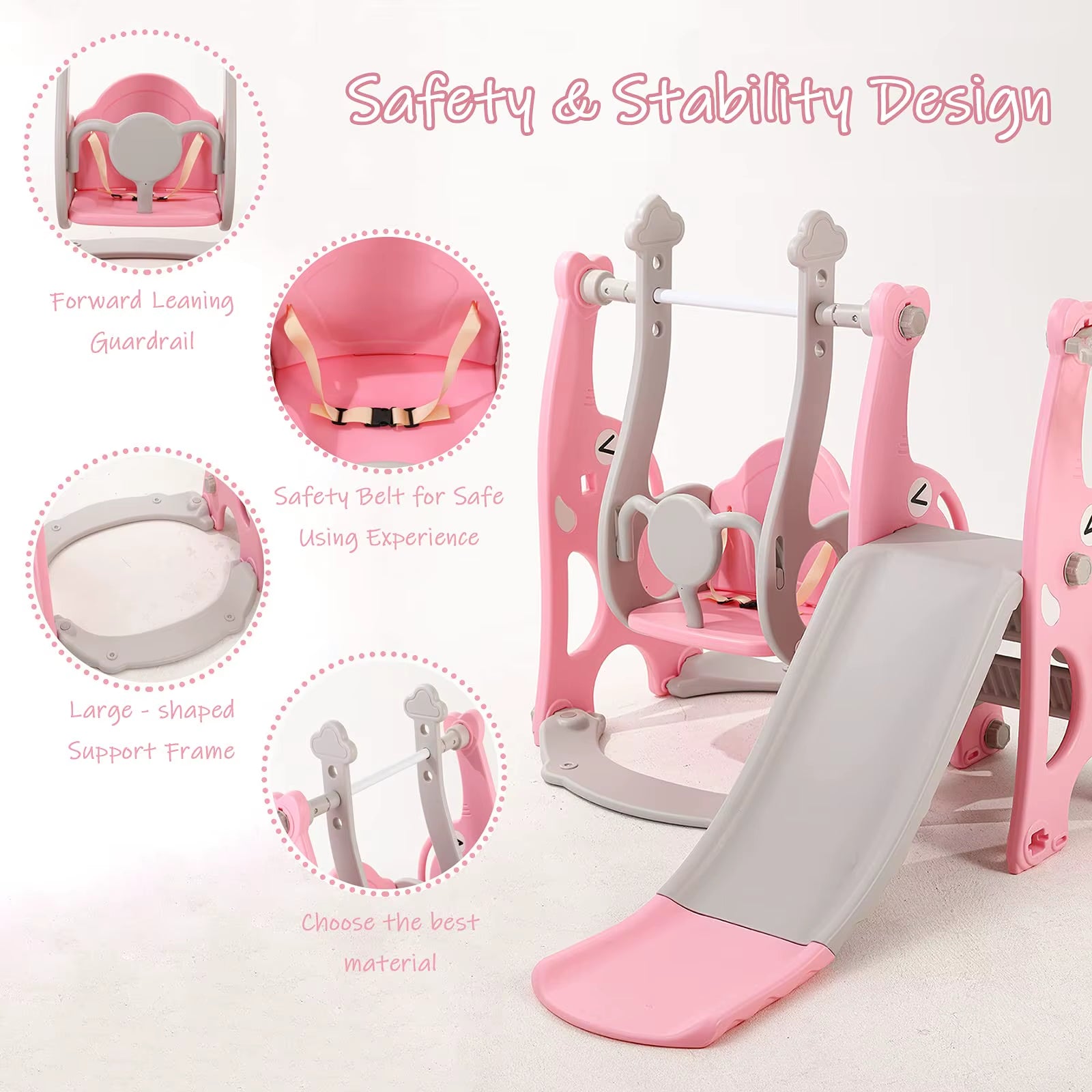 4-In-1 Toddler Climber and Swing Set, Extra-Long Slide, Safety Belt, Children'S Play Climbing Slide Set with Basketball Stand
