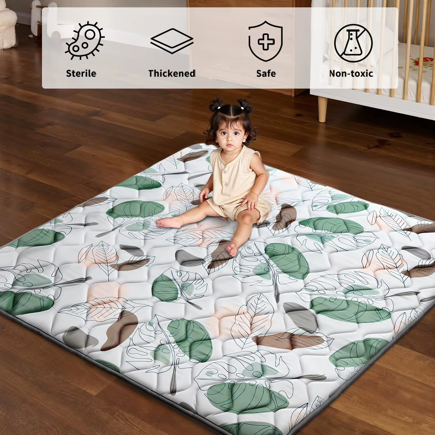 Baby Play Mats, Crawling Playpen Mat, Thicken Soft Padding Foam Playmat Foldable Crawling Mats, Non-Slip & Machine Washable