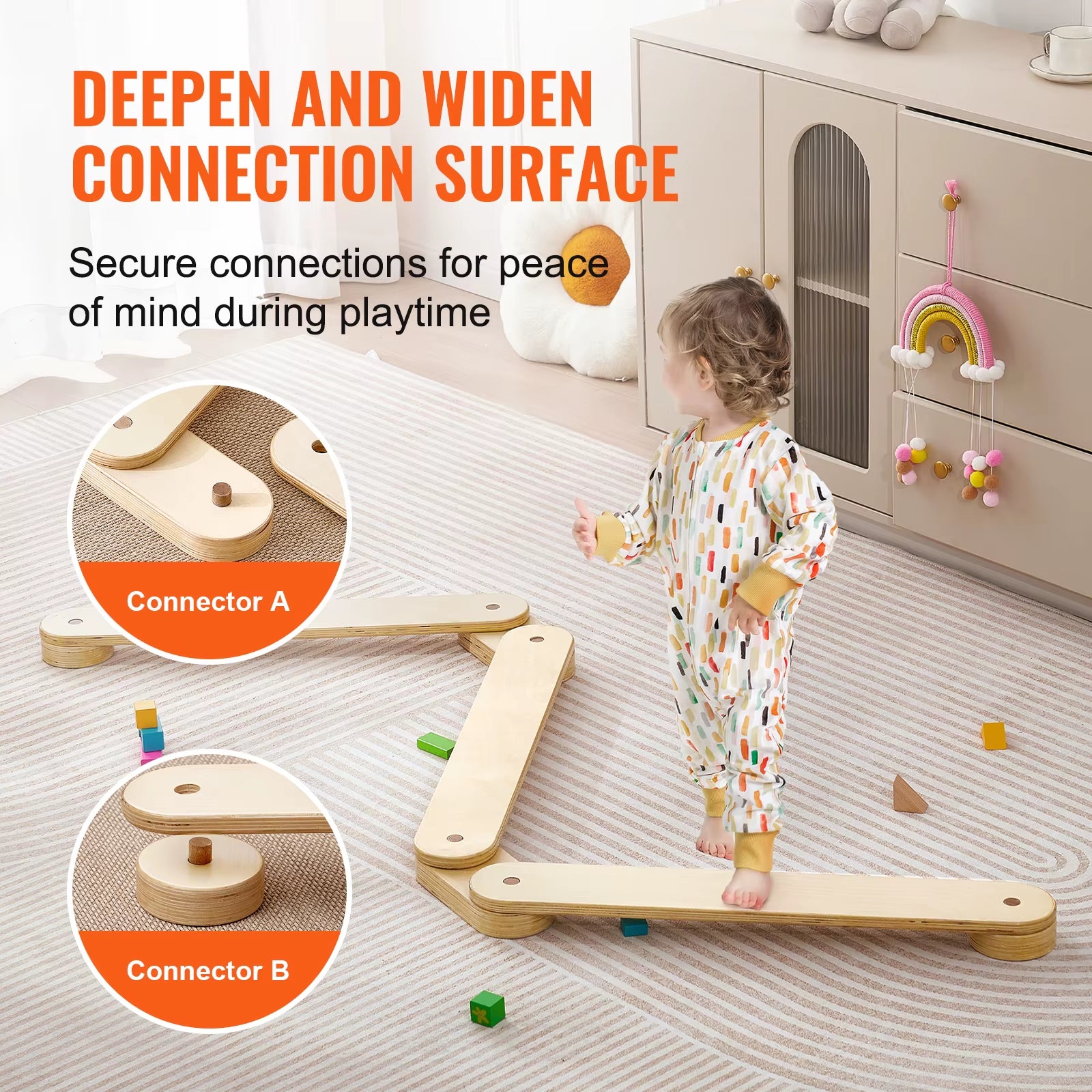 Balance Beam Stepping Stones Indoor & Outdoor Wooden Toddler Balance Boards Montessori Toy for Kids 2-6 Girls Boys Gift