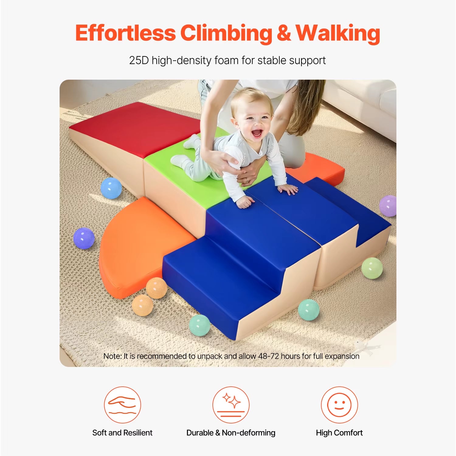 6Pcs Kids Foam Climbing Toys Activity Playset PU Leather Indoor Crawl Climbing Blocks for Children Crawling & Sliding