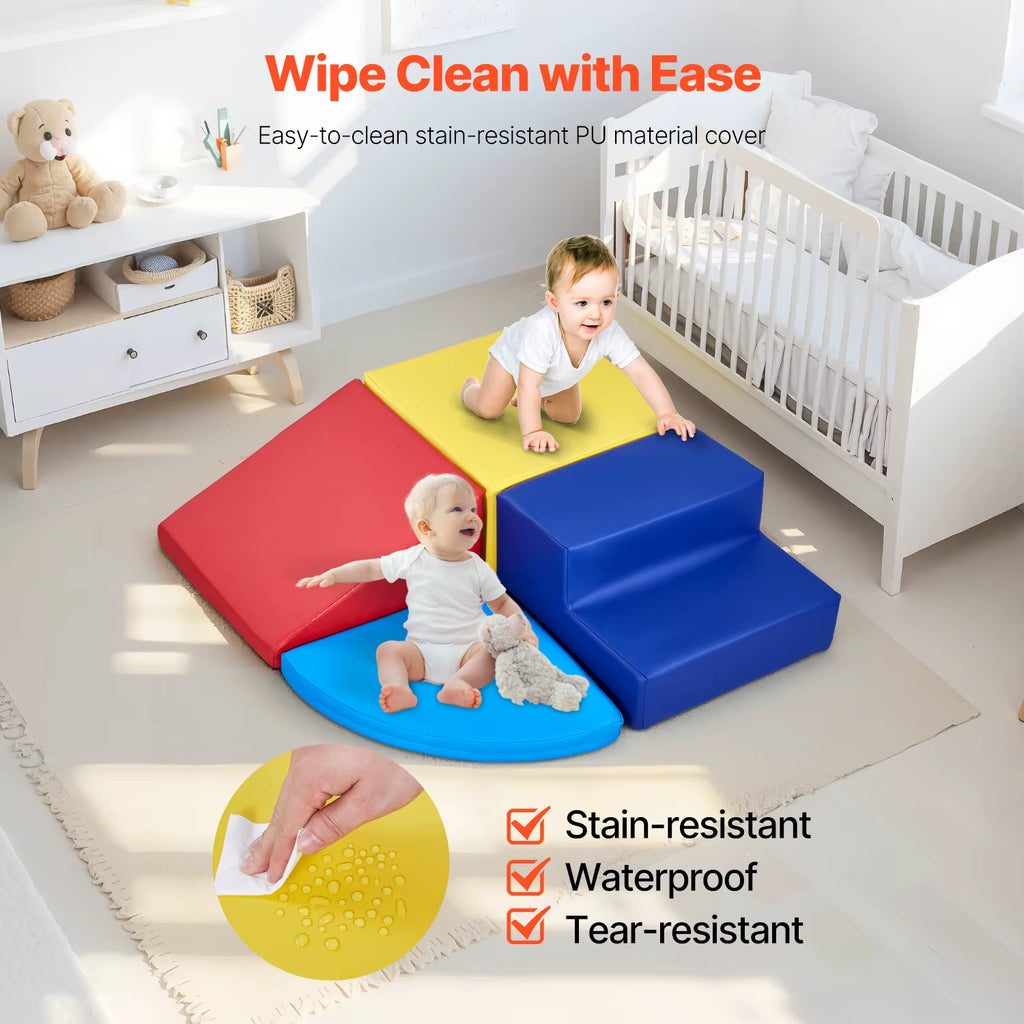 4Pcs Kids Foam Climbing Toys Children Indoor Crawl Activity Playset PU Leather Climbing Blocks for Crawling & Sliding