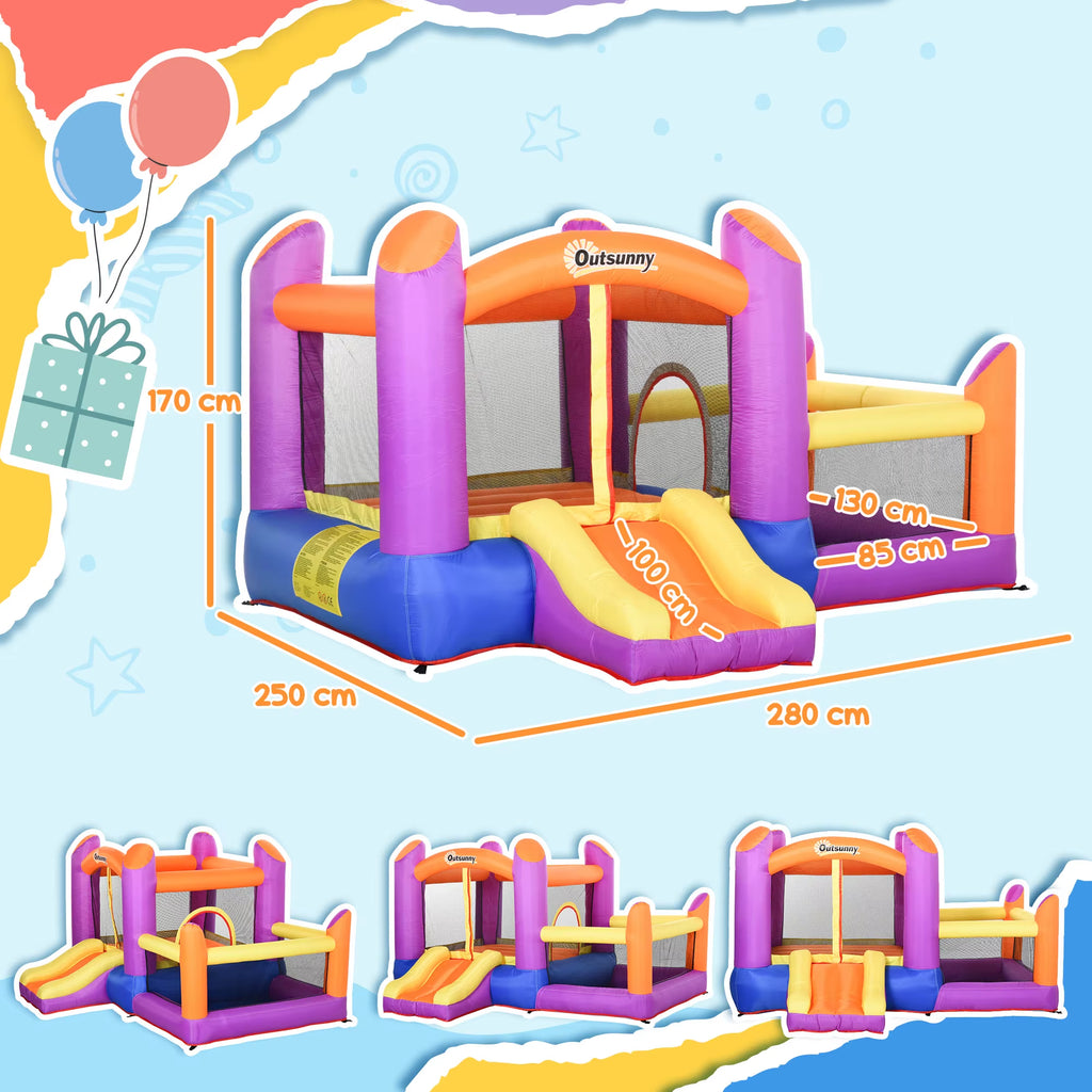 Outsunny Bouncy Castle with Slide Pool House Inflatable W/ Blower Multi-Color