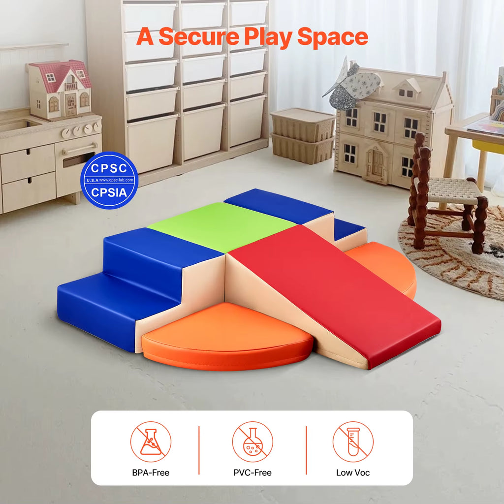 6Pcs Kids Foam Climbing Toys Activity Playset PU Leather Indoor Crawl Climbing Blocks for Children Crawling & Sliding
