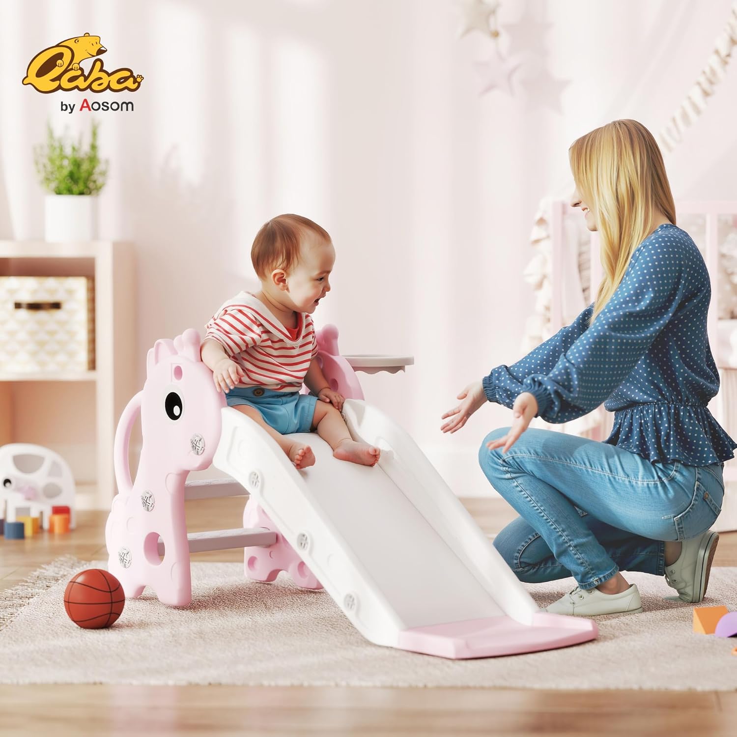 PlaySlide™ Giraffe – 3-in-1 Toddler Slide & Basketball Set