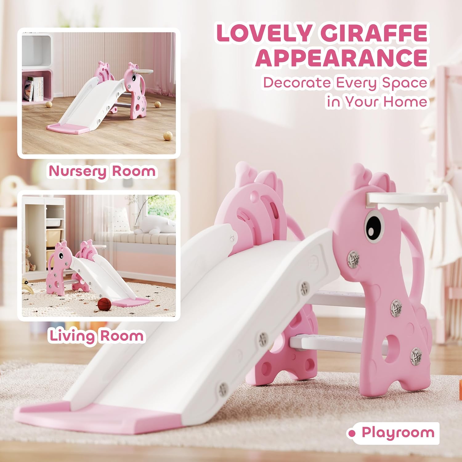 PlaySlide™ Giraffe – 3-in-1 Toddler Slide & Basketball Set