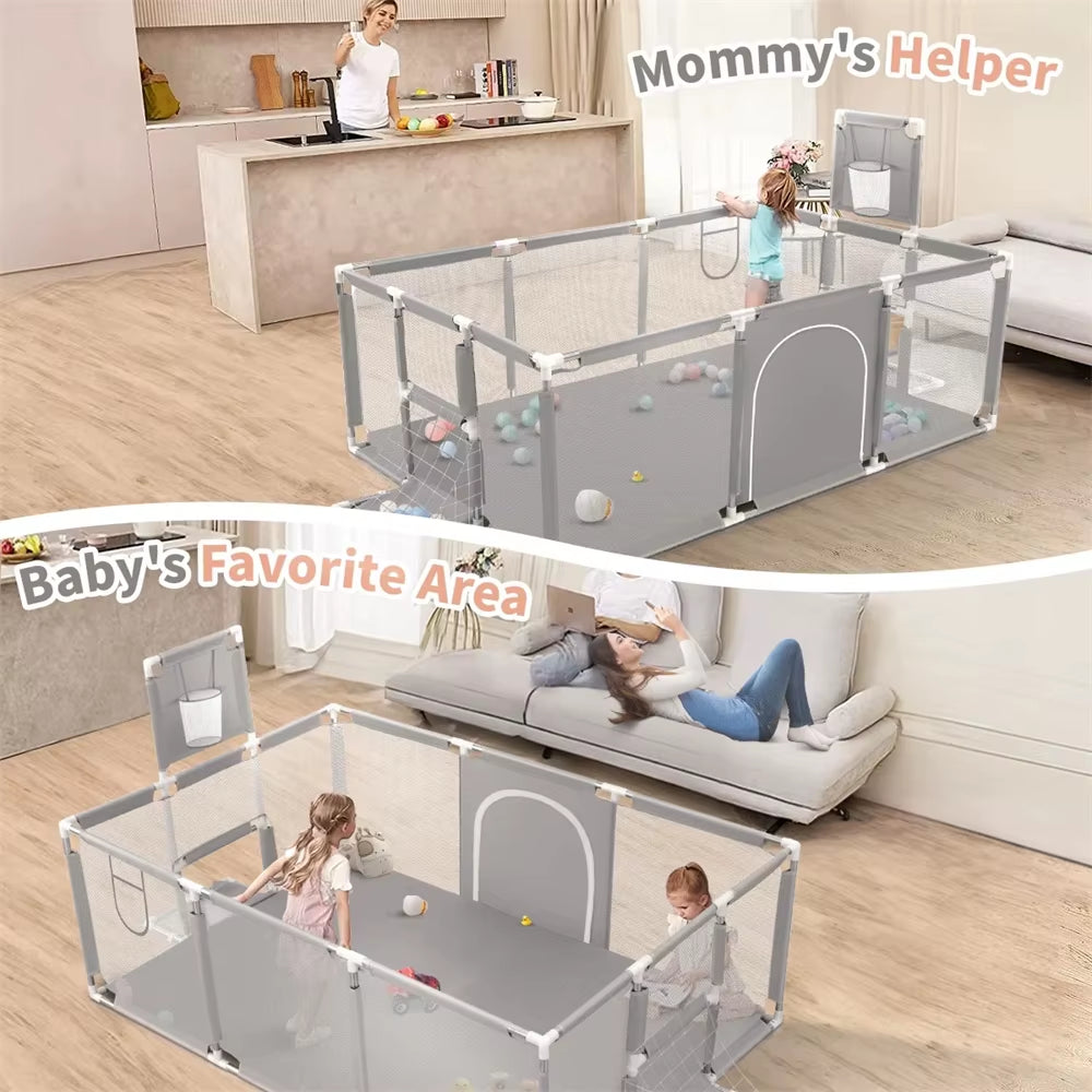 Baby Playground 70 Inch Baby Playpen Grey Children'S Fence Box with Protective Angle Game Playpen for Children Activity