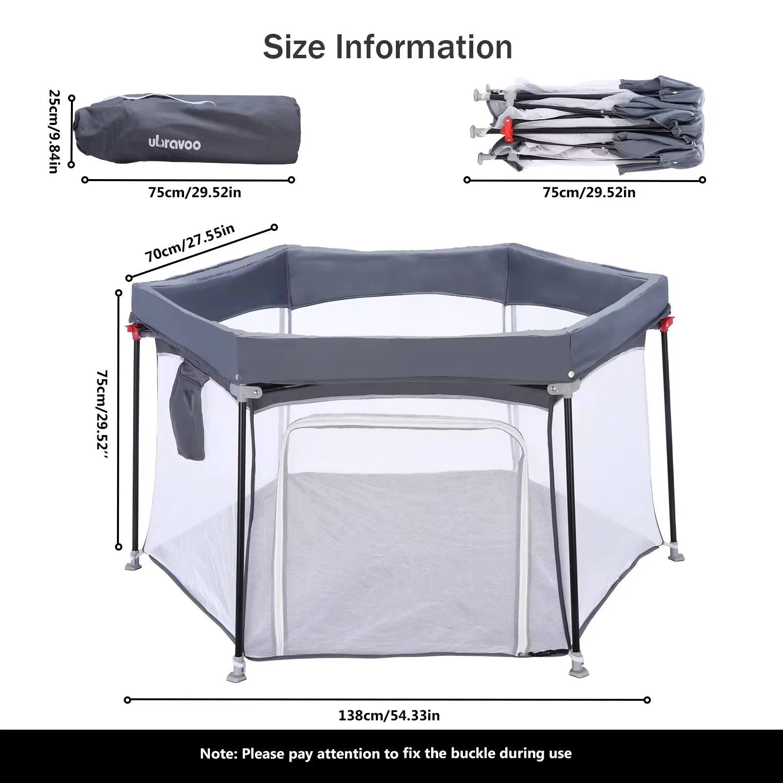 Baby Playpen Foldable Hexagon Sturdy Safety Playyard for Toddlers Soft Breathable Mesh Outdoor&Indoor without Ocean Ball, Grey