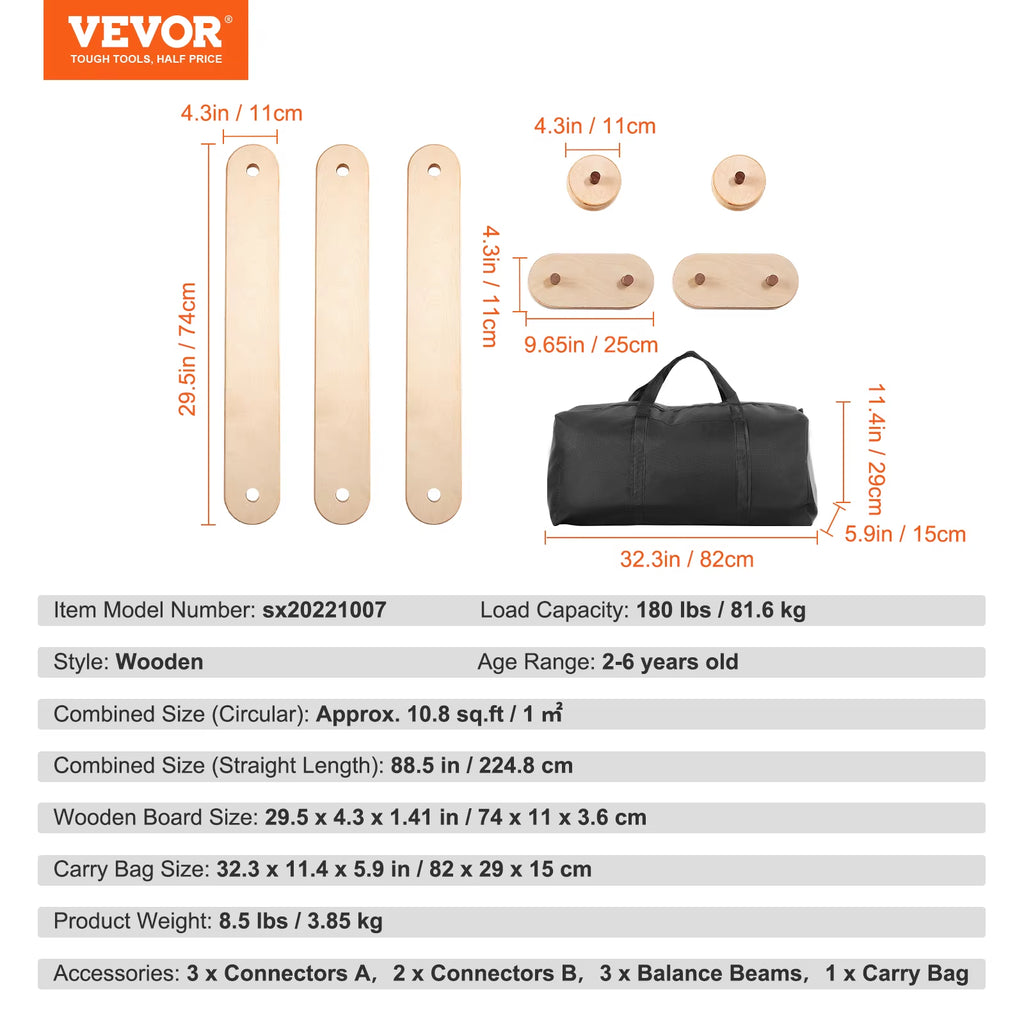 Balance Beam Stepping Stones Indoor & Outdoor Wooden Toddler Balance Boards Montessori Toy for Kids 2-6 Girls Boys Gift