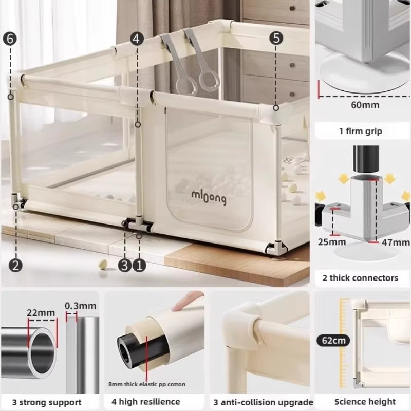 Baby Playpen Baby Safety Fence Portable Baby Playground Folding Activity Fence for 0-6 Years Old Kids Play Yard Ball Pit Playpen
