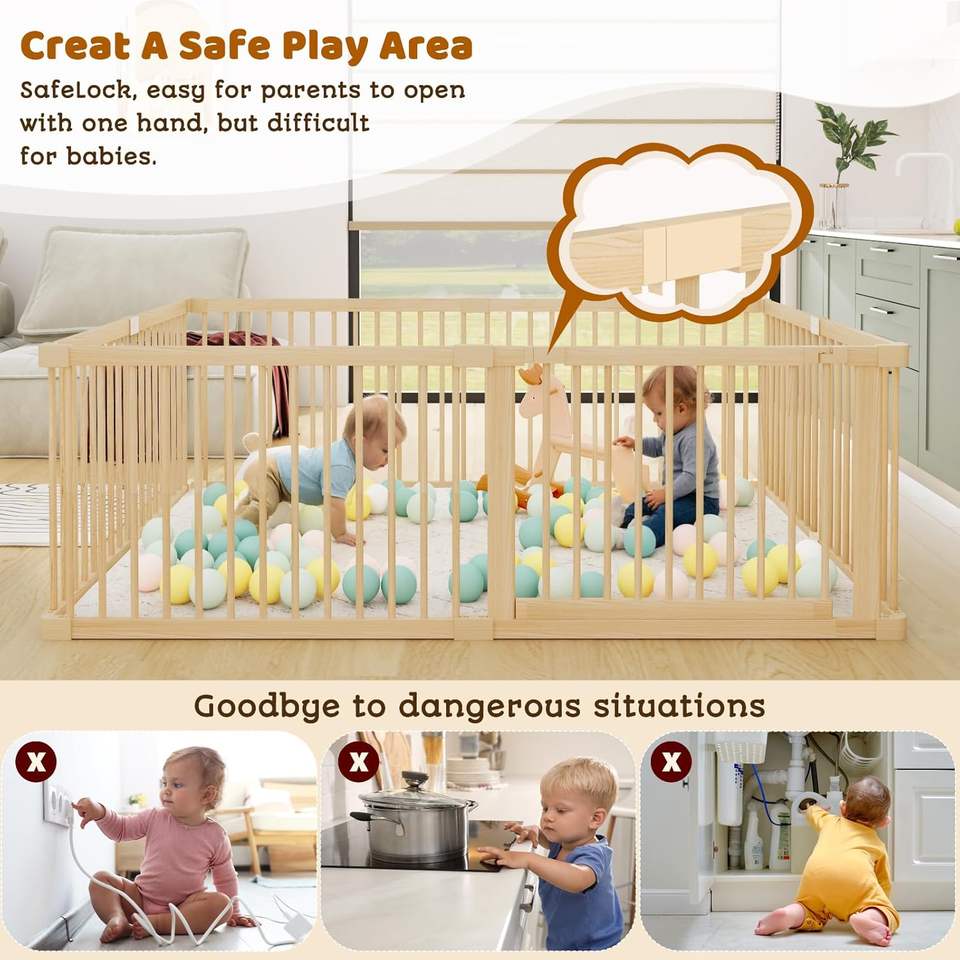 WoodNest™ – Foldable Wooden Baby Playpen