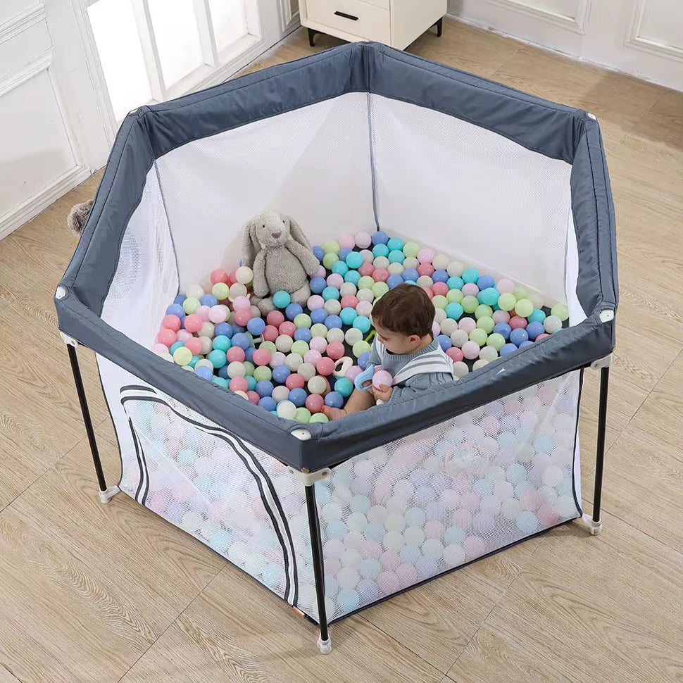 PlayPod™ – Foldable Hexagon Baby Playpen with Thick Mat