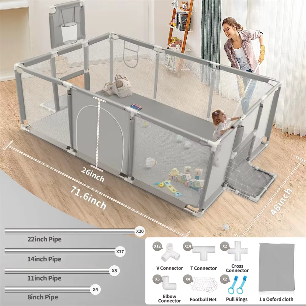 Nubely - PlayArena™ – Extra-Large Baby Playpen with Sports Hoop - Playpen -