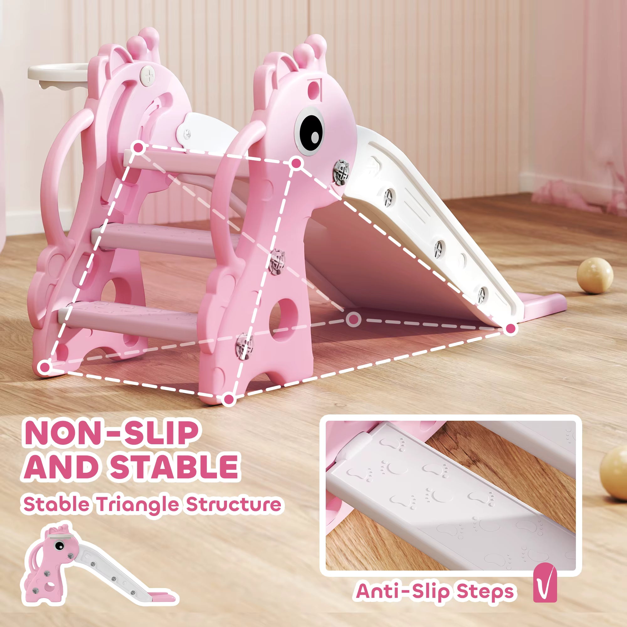 PlaySlide™ Giraffe – 3-in-1 Toddler Slide & Basketball Set