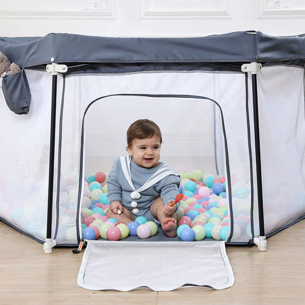 PlayPod™ – Foldable Hexagon Baby Playpen with Thick Mat