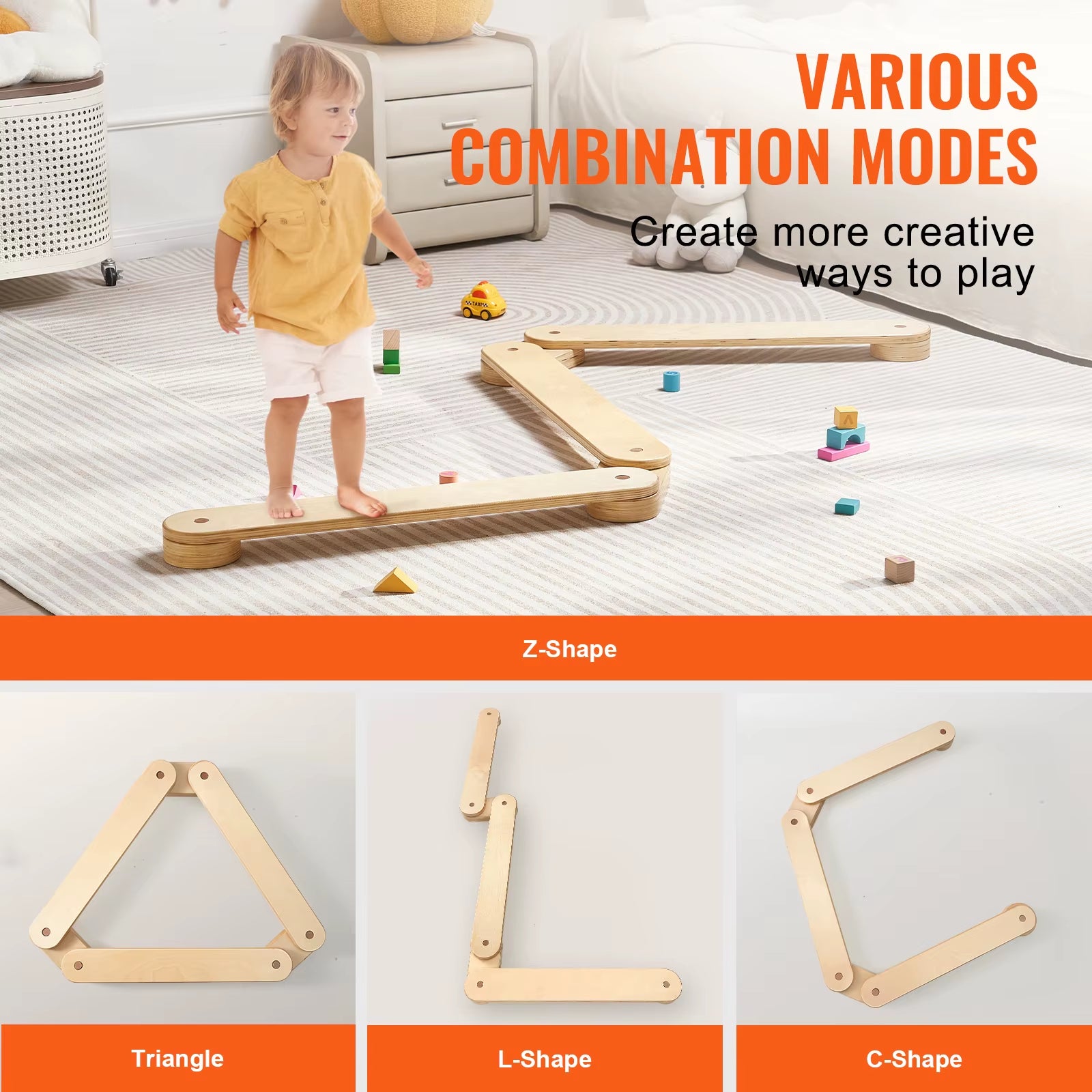 Balance Beam Stepping Stones Indoor & Outdoor Wooden Toddler Balance Boards Montessori Toy for Kids 2-6 Girls Boys Gift