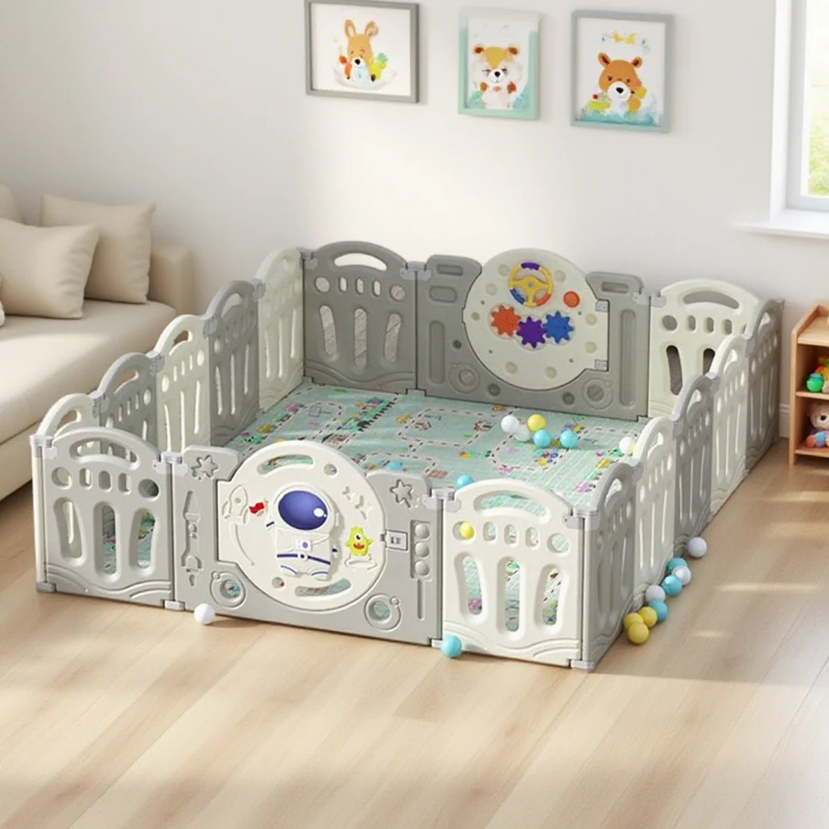 Nubely - AstroPlay™ – Foldable Baby Ball Pit Playpen with Hoop & 50 Balls - 