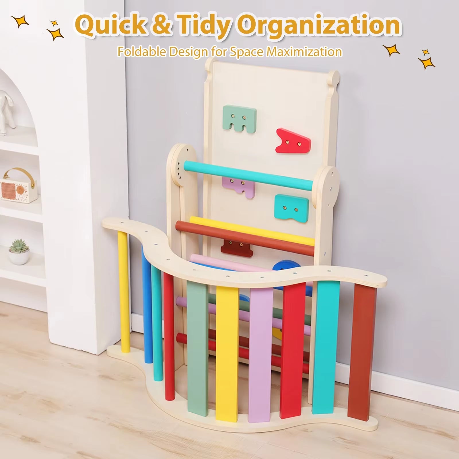 Toddler Climbing Frame, 7-In-1 Wooden Triangle Set, Foldable Baby Climbing Toy with Arch, Ramp, Ladder for 1-3 Year Olds, Indoor