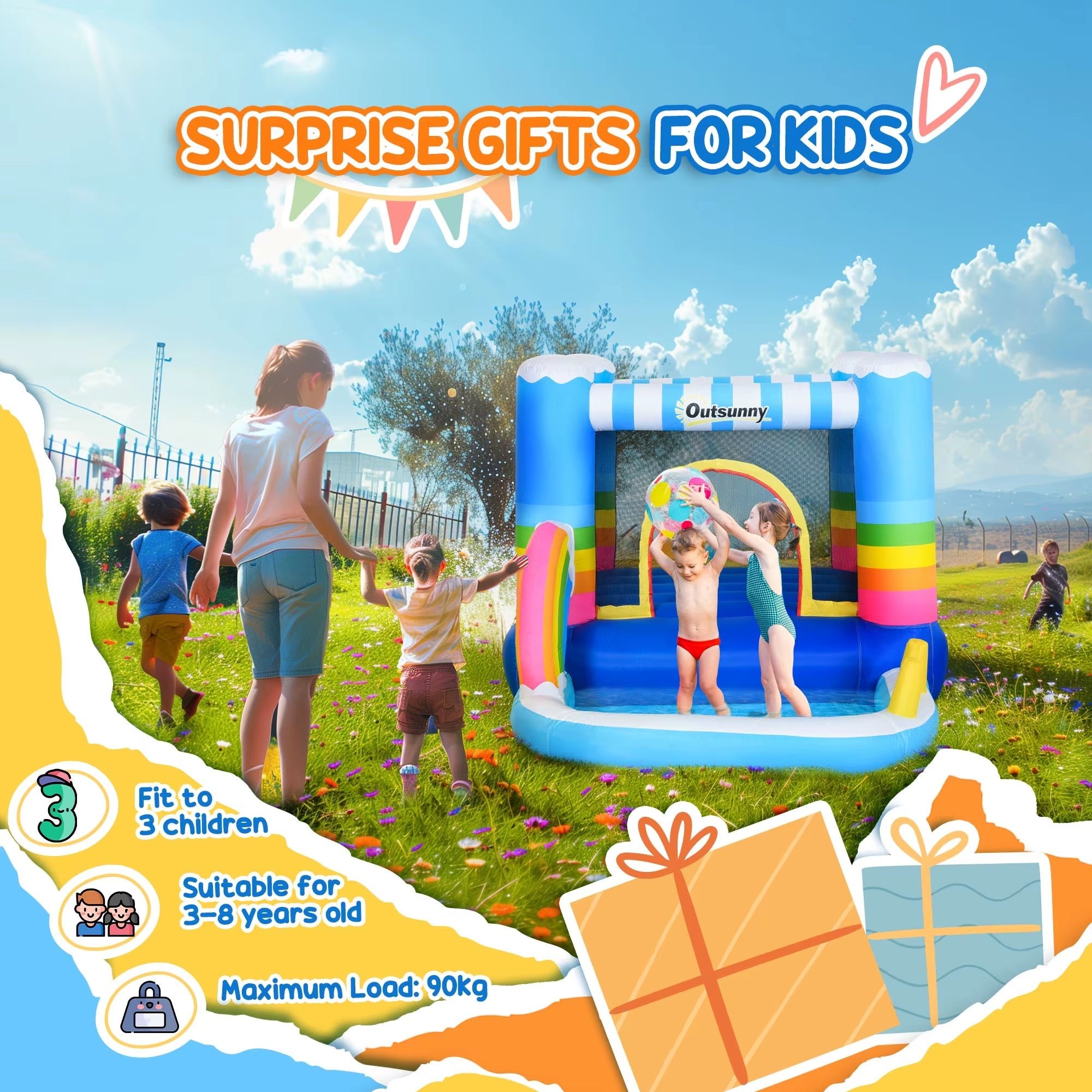 Nubely - BounceSplash™ – Inflatable Bouncy Castle with Pool - Playground -