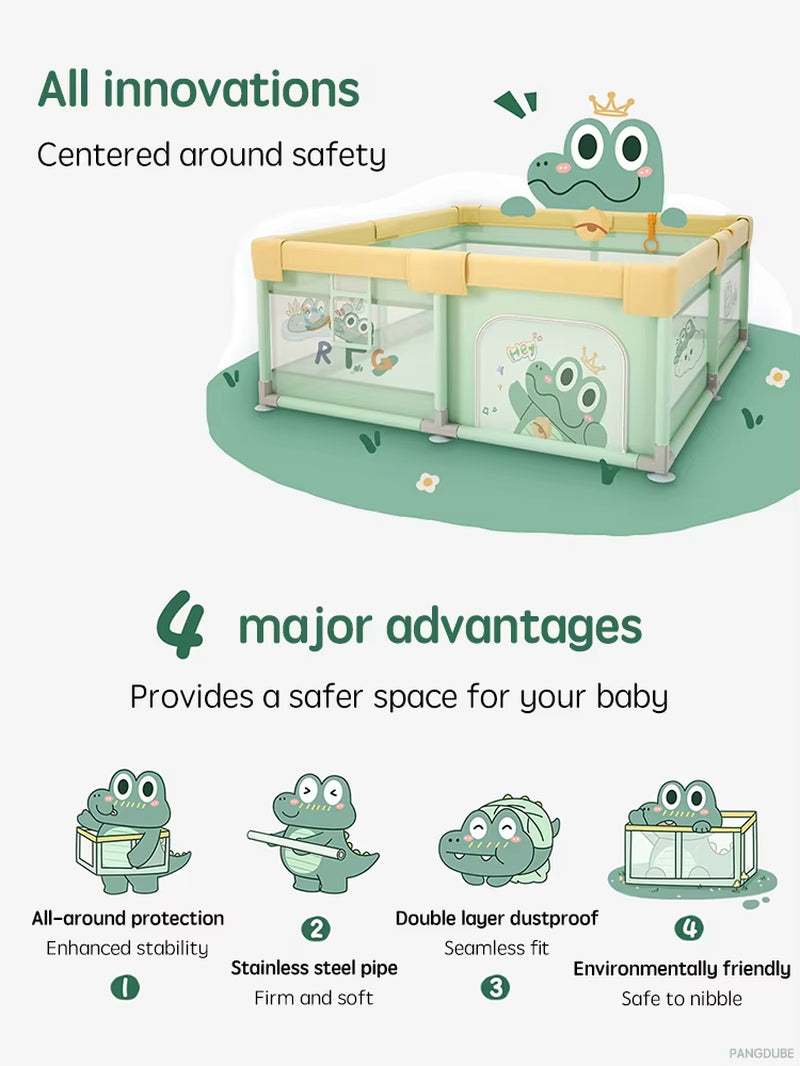 Crocodile Baby Play Fence with Storage Bag & Hand Rings Playpen for Baby Playground Baby Ball Pool Children'S Playpen