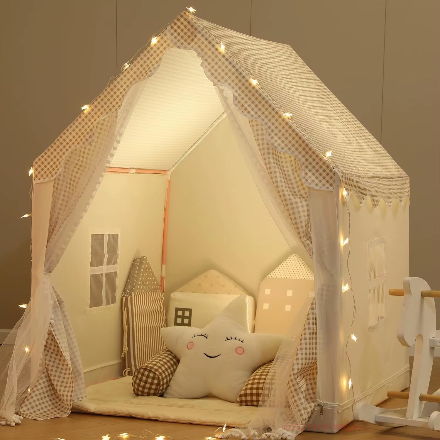 Children Play Tent with Star Lights Boys Girls Princess Toys Small House Outdoor Toddler Playhouse Castle Cubby Kid Play House
