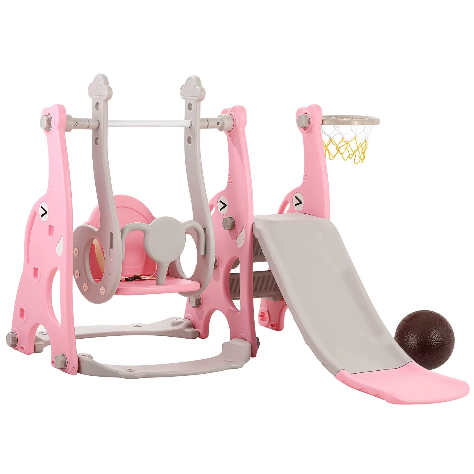 4-In-1 Toddler Climber and Swing Set, Extra-Long Slide, Safety Belt, Children'S Play Climbing Slide Set with Basketball Stand