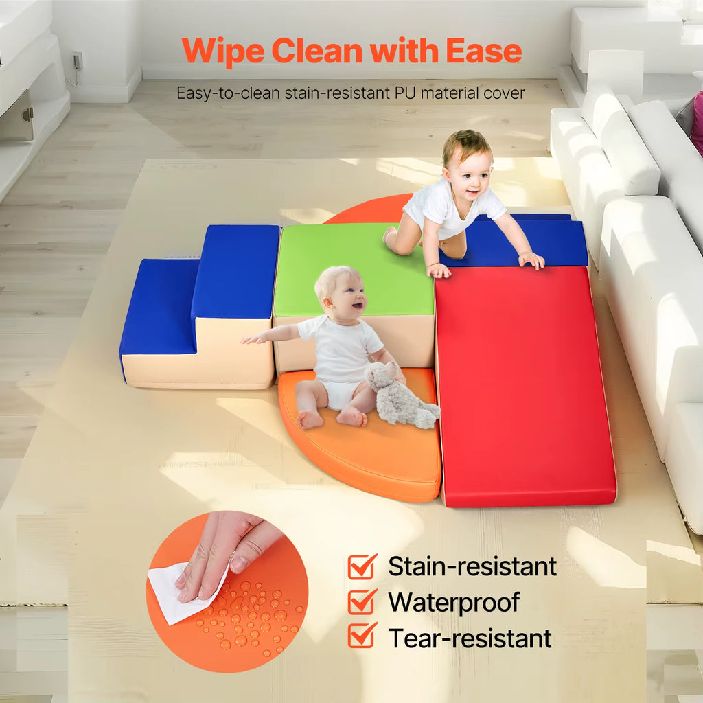 6Pcs Kids Foam Climbing Toys Activity Playset PU Leather Indoor Crawl Climbing Blocks for Children Crawling & Sliding