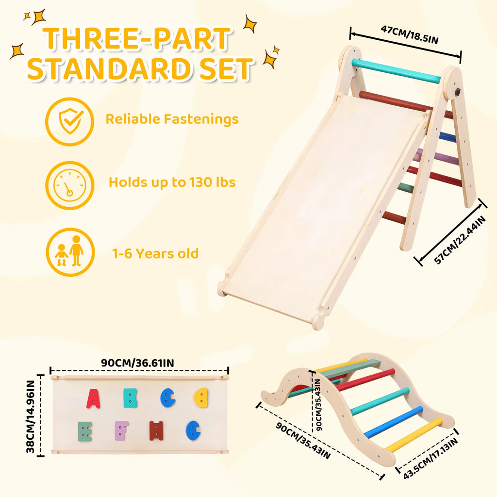 Toddler Climbing Frame, 7-In-1 Wooden Triangle Set, Foldable Baby Climbing Toy with Arch, Ramp, Ladder for 1-3 Year Olds, Indoor