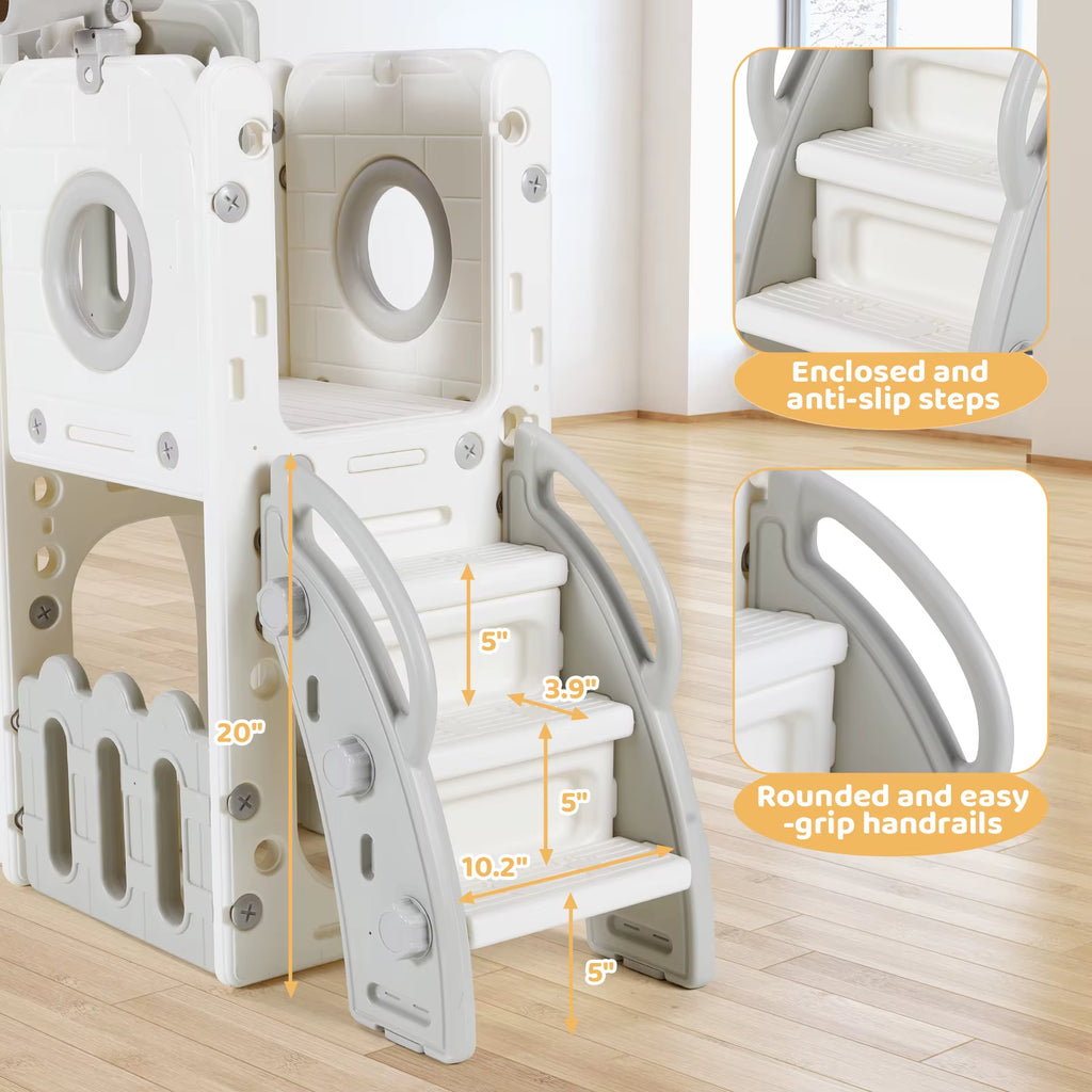 Toddler Slide, 9 in 1 Kids Slide and Climber Playset Indoor Outdoor Playground for Children, W/Basketball Hoop & Ball Telescope